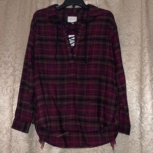 American Eagle Medium Plaid Lace Up Shirt